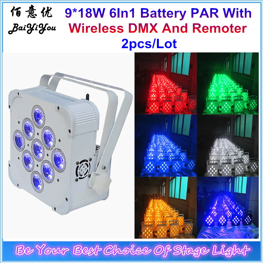 

Wedding Decoration Up Lighting 9pcs*18w RGBAW+UV 6In1 Led Battery PAR With Wireless DMX And IR Remoter 9pcs LED Battery Flat PAR