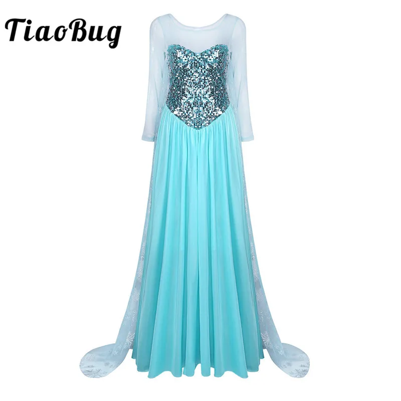 

TiaoBug Women Long Sleeve Sequined Elegant Princess Dress Adult Halloween Costume Mermaid Cosplay Party Dress Up with Outer Yarn