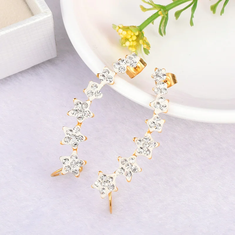 

SOITIS 7 Pcs Bling Star Shape Crystal Half Round Design Earrings for Women Gold Colors Stainless Steel Trendy Ear Studs Jewelry