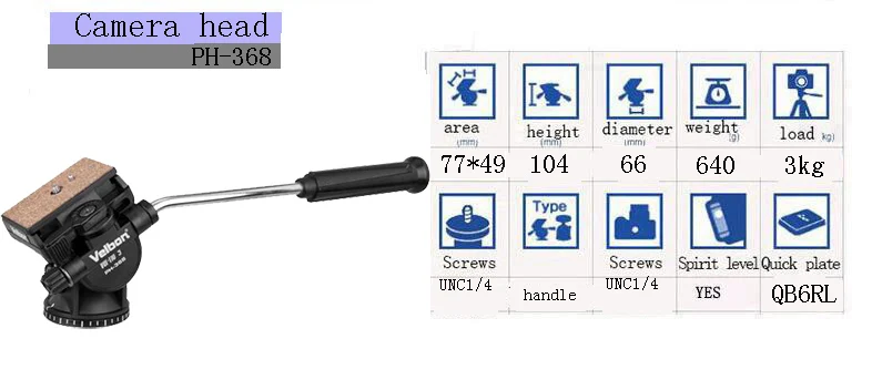 Velbon PH-368 жидкости головкой, с QB-6RL Quick release plate