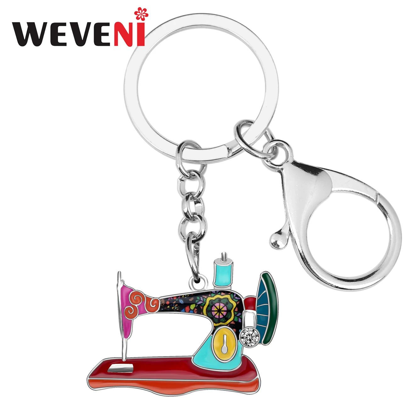 

WEVENI Alloy Enamel Rhinestone Sewing Machine Key Chains Keychains Ring Trendy Jewelry For Women Girls Bag Purse Charms Gift New