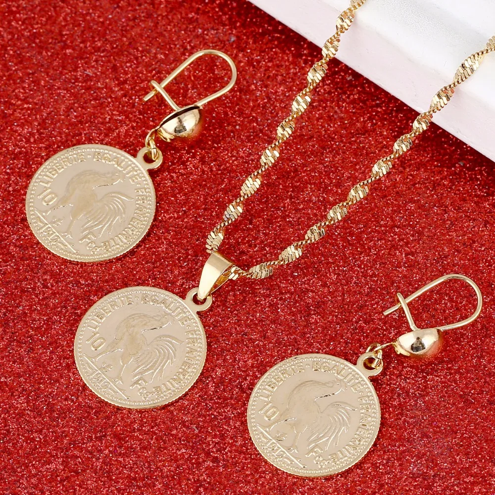 

Franc Coin Pendant Necklaces Women Men France Lecoqgaulois Coin Gold Color Old French Coin Jewelry