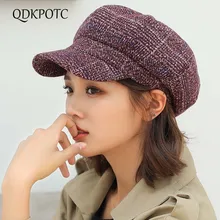 QDKPOTC, Осень-зима, новинка, Ретро стиль, полушерстяная Кепка, газетчик, высокое качество, берет, в клетку, восьмиугольная шапка для отдыха, женская кепка