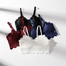 Для женщин топы с бюстгальтером без косточек пикантные однотонные Bra Top Однотонный жилет кружевные бесшовные дышащее с эффектом push-up комплект нижнего белья Комплект koronkowy топик кружевной# E