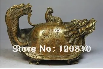 

00700 CHINESE OLD COPPER HANDWORK DRAGON TEA POT statue