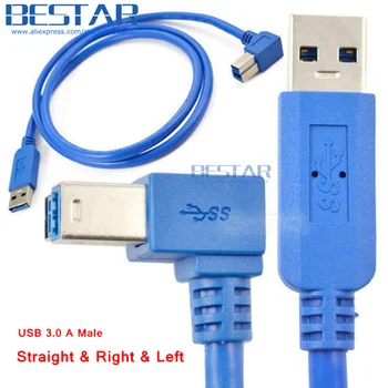 

(50pcs/lot) 3Ft 1M Straight & Left & Right Angle USB 3.0 A male plug to USB 3.0 B male BM 90D left angled data printer Cable