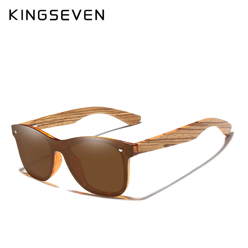 Beste KINGSEVEN 2019 Handgemaakte Brand Design Zebra Gepolariseerde Zonnebril Mannen Vrouwen Spiegel Lens Originele Houten Eyewear Oculos de sol