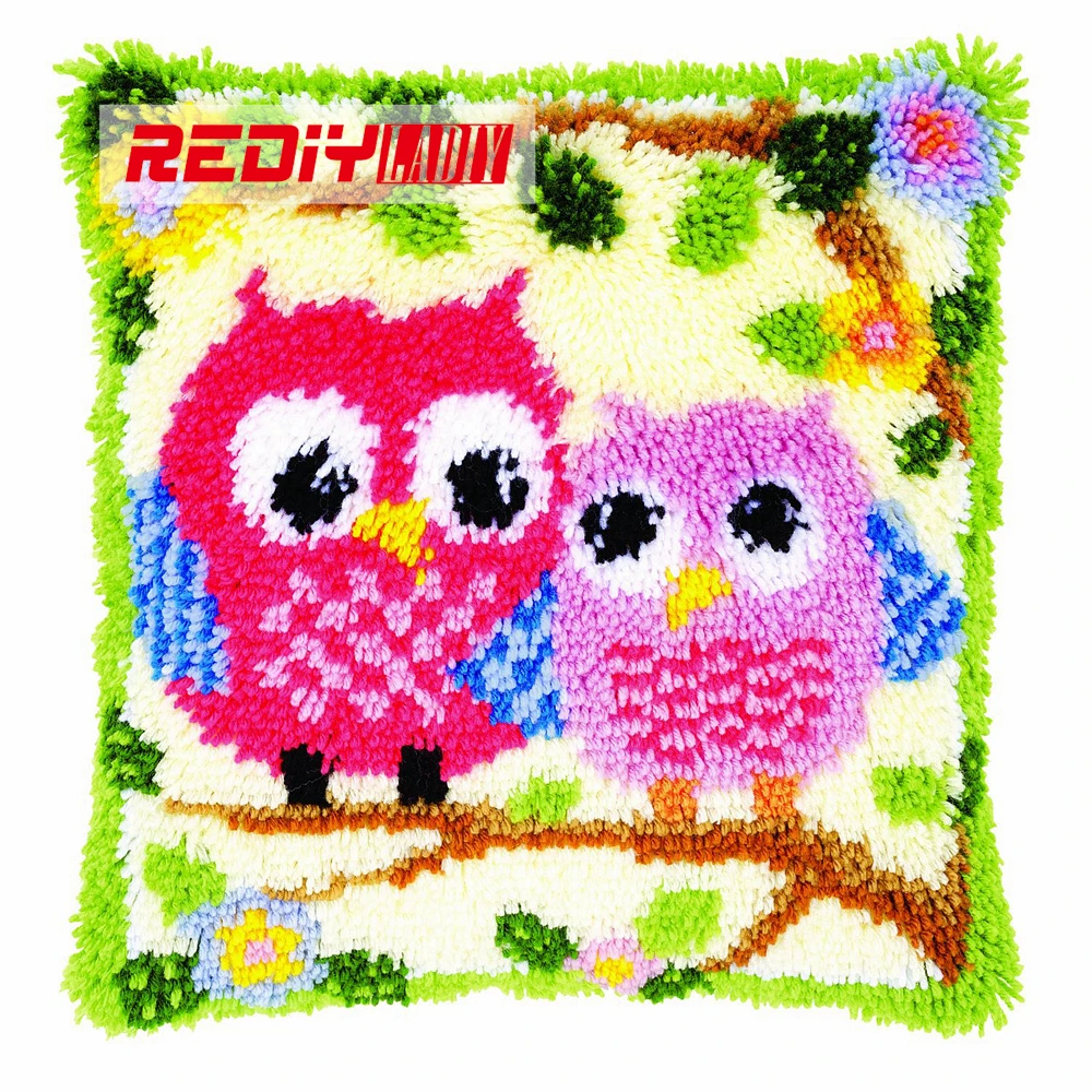 

HOT 3D Latch Hook Cushion Kits Gift DIY Needlework Crocheting Throw Pillow Unfinished Yarn Embroidery Pillowcase Cartoon OWLS