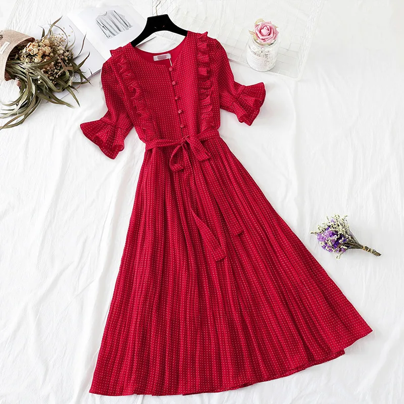 Summer Women Long Chiffon Dress 2019 New Polka Dot Pleated V neck Boho Beach Elegant Party Girls Sundress Vestidos | Женская одежда
