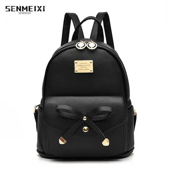 

Women backpacks high quality PU leather double shoulder bags for ladies casual bags luxury bow students backpacks solid colors