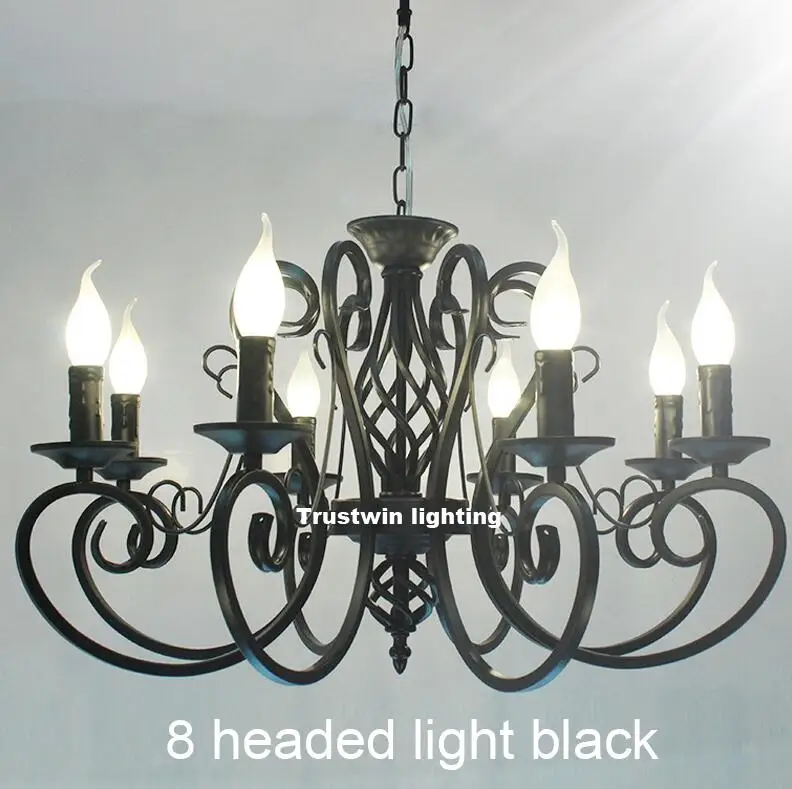 Американский Европейский классический светодиодный светильник-люстра, 6, 8 рук, подвесная цепь, черный, синий, бронзовый, железный светильник светодиодный - Цвет абажура: 8 headed light black