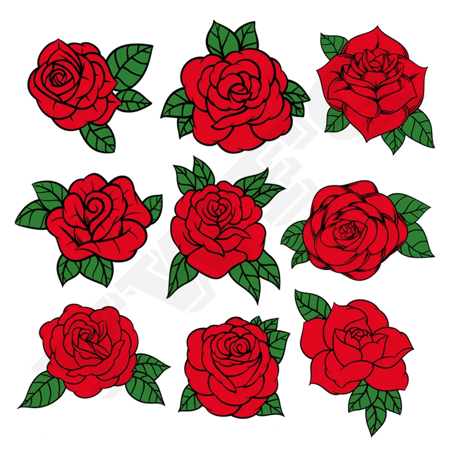 Rose Patches Sticker On Clothes 9PcsSet Washable New Design Badges Clothing Deco Diy Accessory Heat Transfer Applique1