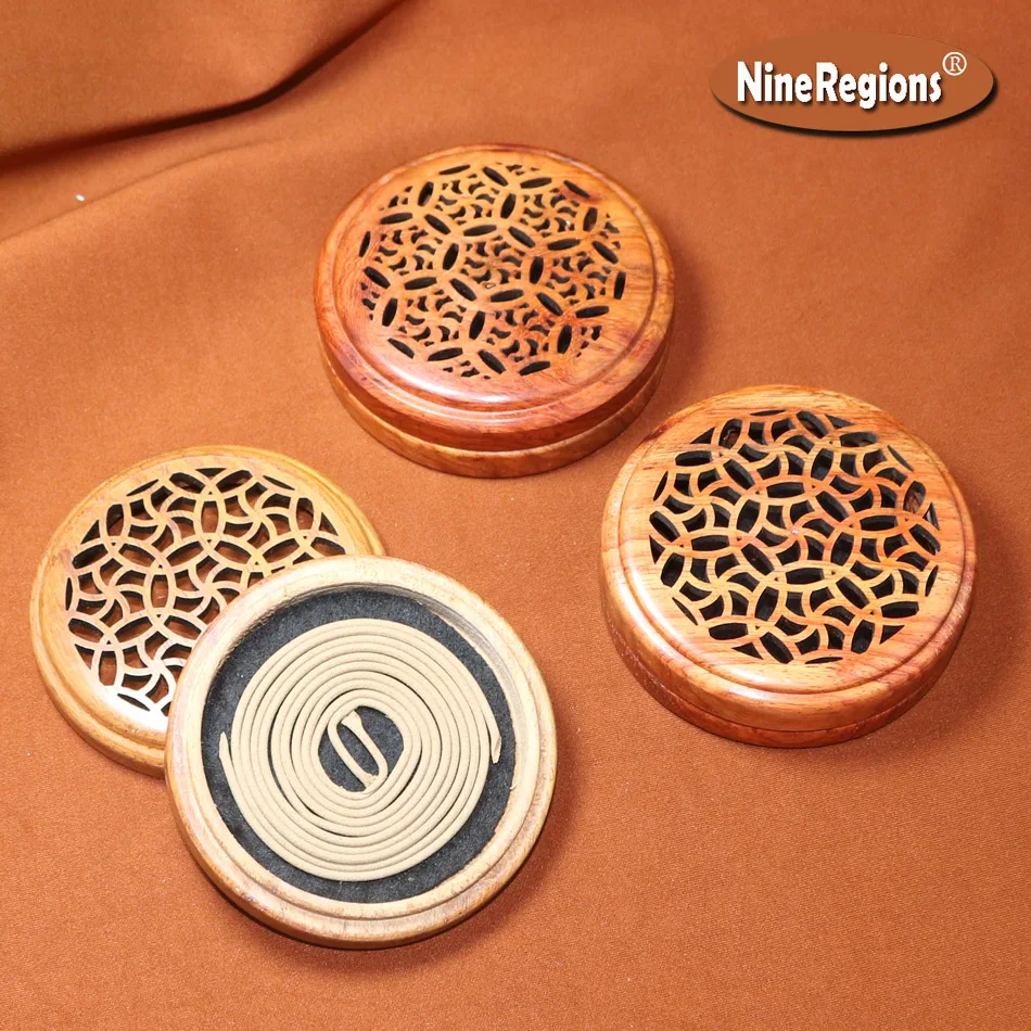 Wholesale Coil Incense Round Wood Burner box wooden censer Rosewood