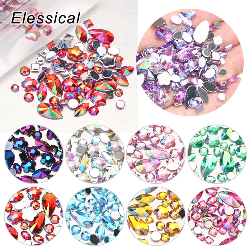 

Elessical 300pcs Mix Color Size Acrylic Rhinestone Nail Art Decoration Accessories Water drop Round Horse Eye Strass Accessories