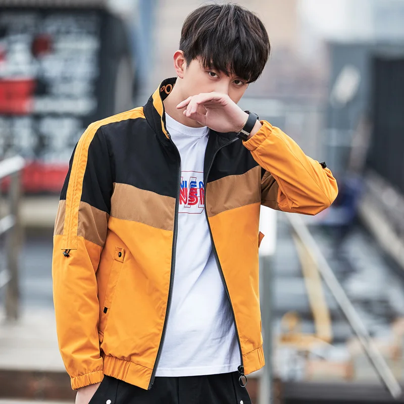 2019 spring new color jacket men's personality embroidery Korean version of the loose men's jacket stand collar youth jacket