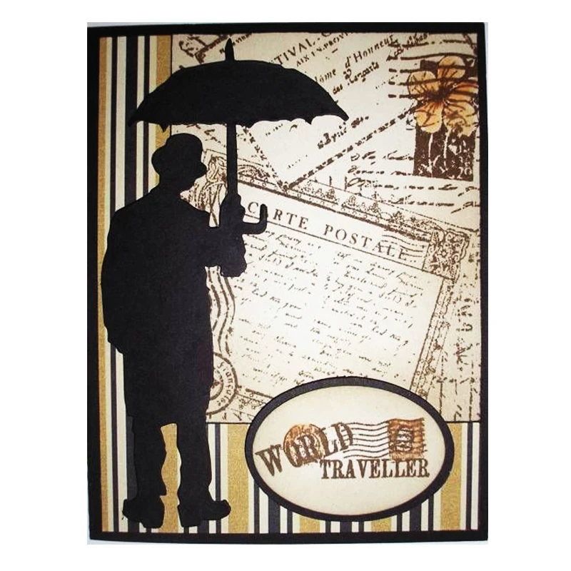 

JC Metal Cutting Dies for Scrapbooking Die Cut View of Back Man Umbrella Card Making Folder Stencil Handmade Album Craft Decor