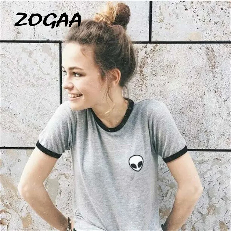 

ZOGAA New 2019 Summer Tumblr Fashion Alien Print T Shirt Women Cotton O-neck Short Sleeve Tops for Women Kawaii Korean Version