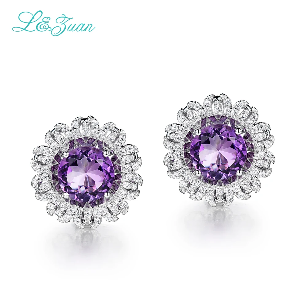 l&zuan S925 Silver Amethyst Stud Earrings For Woman Trendy Flower 5.96ct Gemstones Wedding Fine Earrings Jewelry l&zuan S925 Silver Amethyst Stud Earrings For Woman Trendy Flower 5.96ct Gemstones Wedding Fine Earrings Jewelry