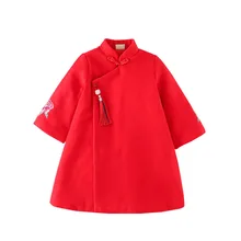 Платье Ципао с вышивкой для девочек, зима, новогодний Детский костюм, Новогодняя одежда для вечеринок, теплая верхняя одежда, детская одежда