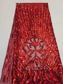 

luxury sequin embroidery tulle mesh lace fabric with red glitter for wedding dress/evening dress