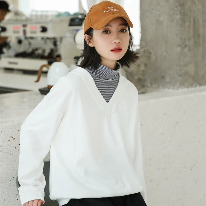 

autumn coat 2019 spring sweatshirt harajuku korean hoodie fashion personality vintage striped stitching friends hoodies women