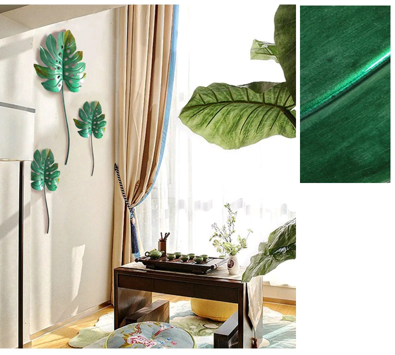 Современный изготовленный из кованого железа кулон с зелеными листьями настенные вешалки украшения гостиной фон рисунок-Наклейка на стену аксессуары искусство