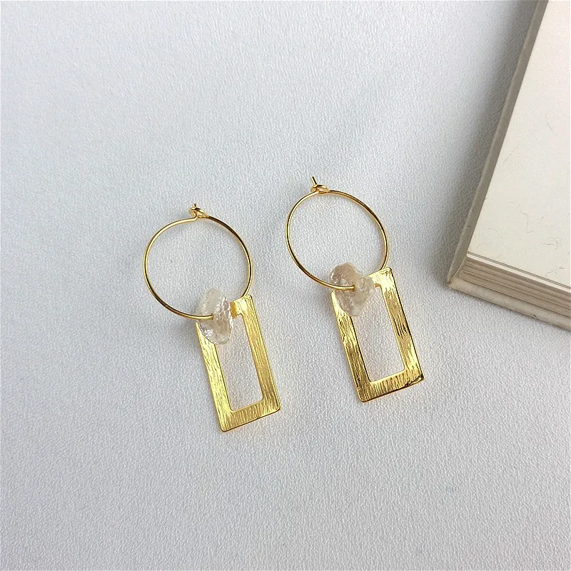 

Fengxiaoling New Arrivals 925 Sterling Silver Golden Geometric Rectangle Drop Earrings Jewelry Earrings For Women Fine Jewelry