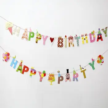 

10pcs Color Paper Flag Banner Happy Birthday Pennant Bunting Garland Cartoon Festive Party Banner Birthday Party Decoration