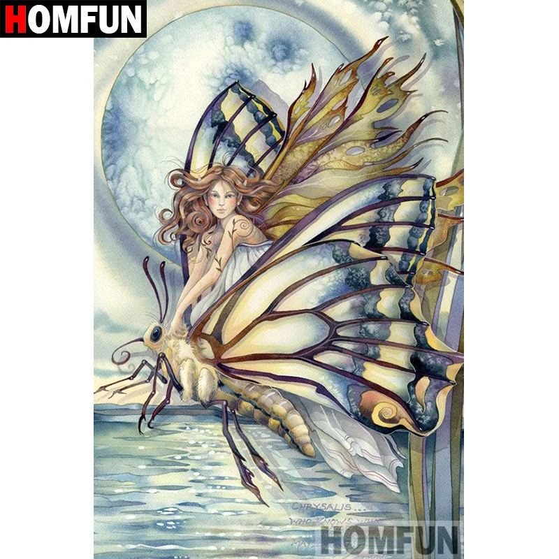 

HOMFUN 5D DIY Diamond Painting Full Square/Round Drill "butterfly fairy" Embroidery Cross Stitch gift Home Decor Gift A08850