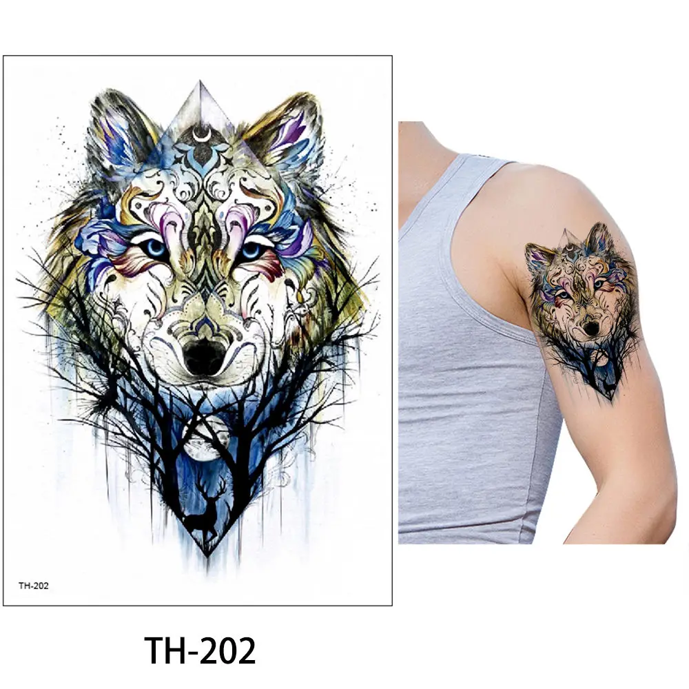 Яркие годы, 24 дизайна, 1 лист, тату в виде животных, наклейка, волк, тигр, крутой узор, временные водостойкие татуировки для боди-арта, Цветные татуировки - Цвет: TH-202