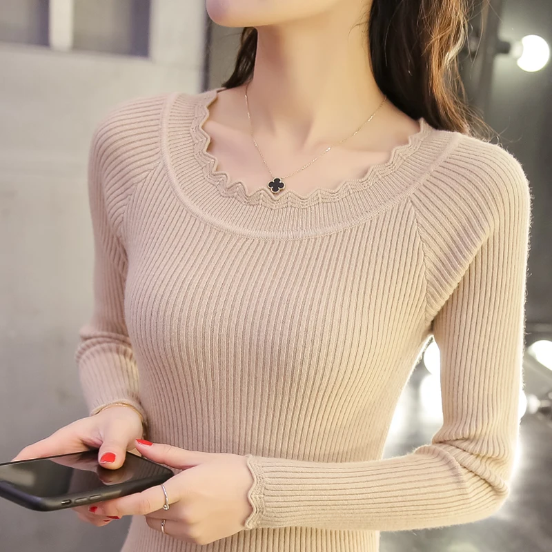 Goede Moraal korte pure kleur ronde kraag dames blouse met lange mouwen in de lente en herfst stretch trui