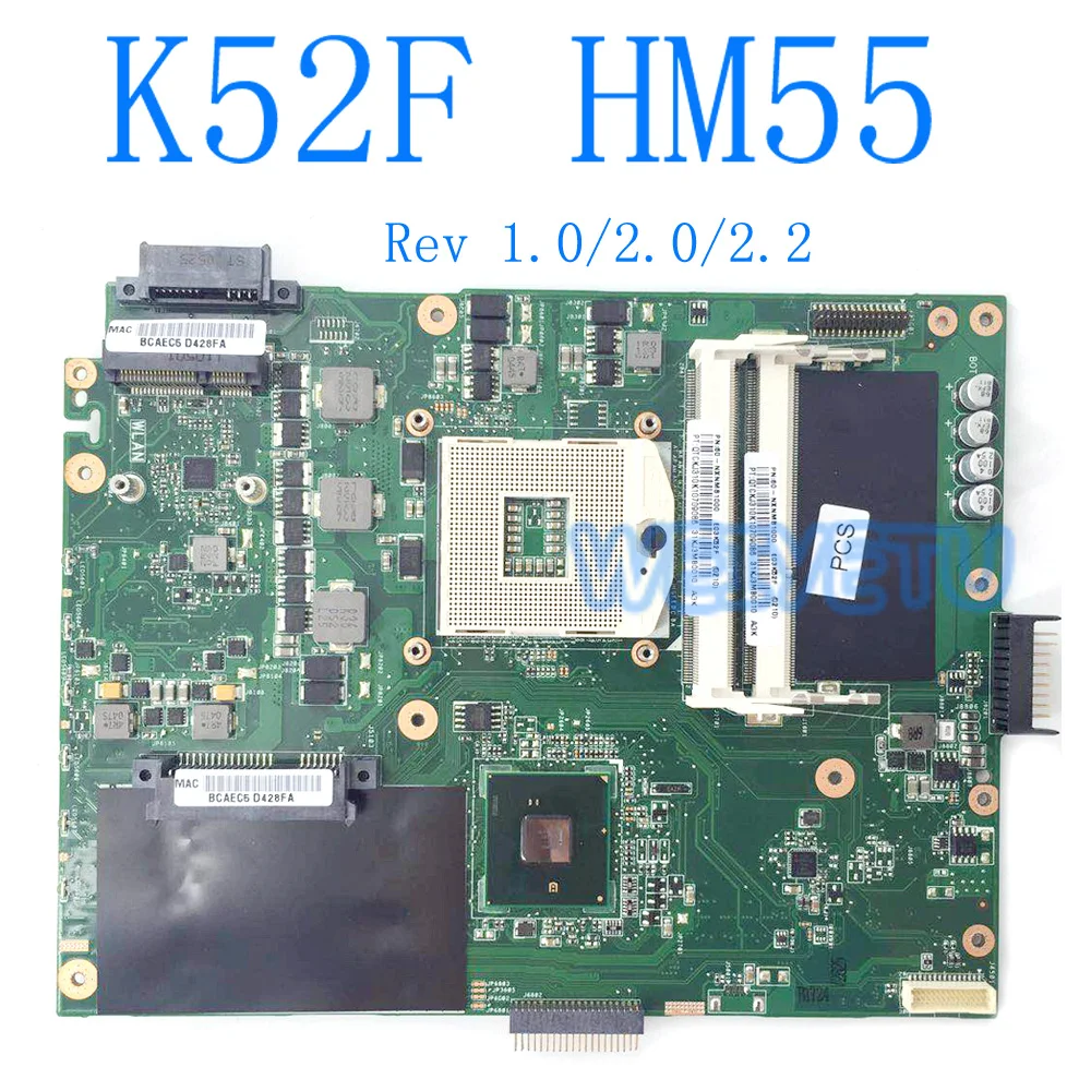 K52F материнская плата Rev 1 0/Rev2.0/Rev2.2 HM55 DDR3 для ASUS K52 X52F A52F P52F ноутбука Тест