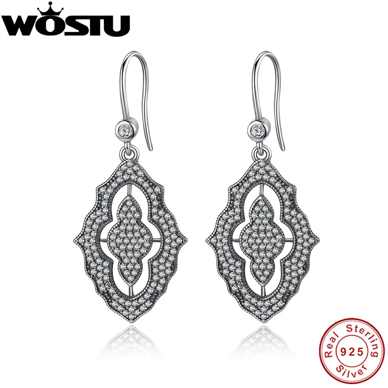 

High Quality Original 925 Sterling Silver Drop Earrings With Clear CZ For Women Compatible with Luxury European Jewelry