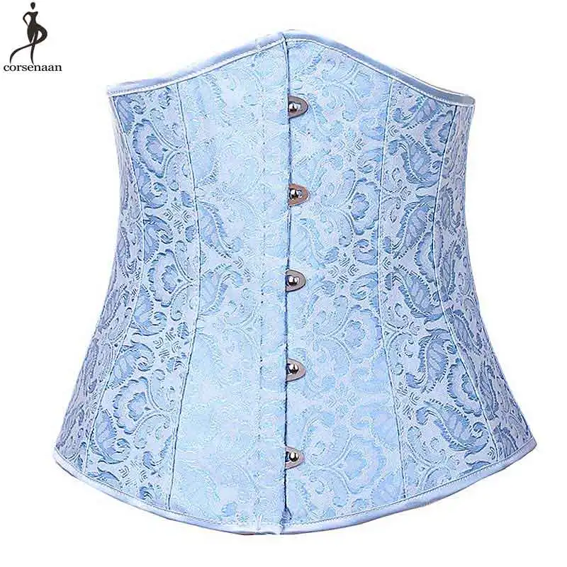 Sky Blue Underbust Corset Jacquard Floral Korsett For Women Fish Spiral
