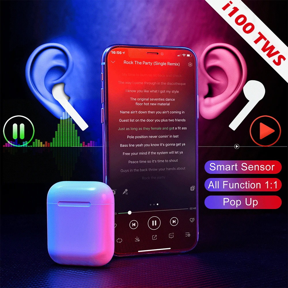 

i100 tws 1:1 Original Bluetooth Earphones Light Sensor Wireless Headphone Separate Use Pop-up Earbuds Battery Headset PK I80 I90