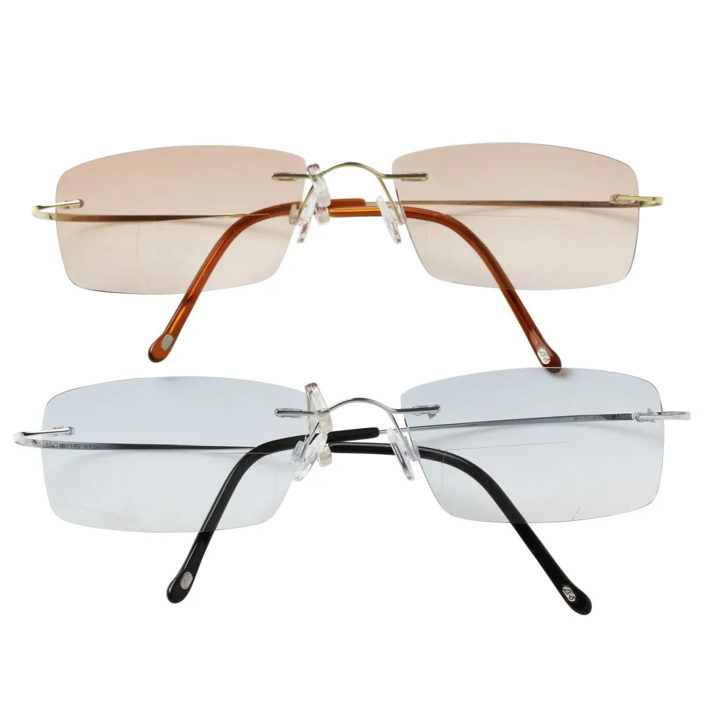 Ultra Light Pure Titanium Bifocal Reading Sunglasses Men Women Rimless 