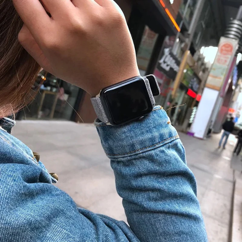 Модный ремешок из ткани и кожи для Apple Watch 38 мм 42 мм для iWatch 40 мм 44 мм Серия 2 3 4 5 ремешок для часов браслет