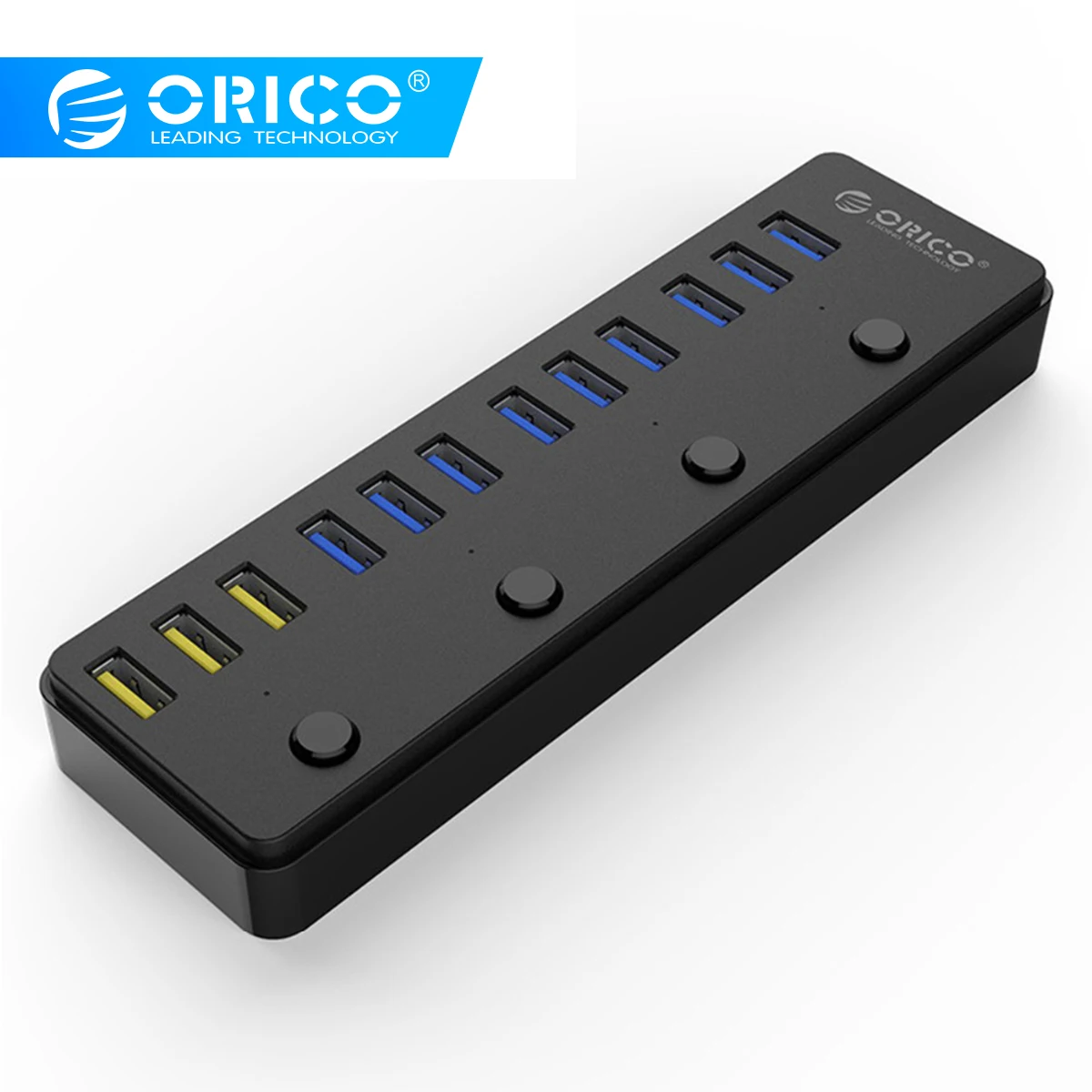 ORICO 60 Вт 12 портов USB 3,0 концентратор с переключателем, включая 3 порта BC1.2 для зарядки 5 Гбит/с Высокоскоростная передача данных USB док-станция