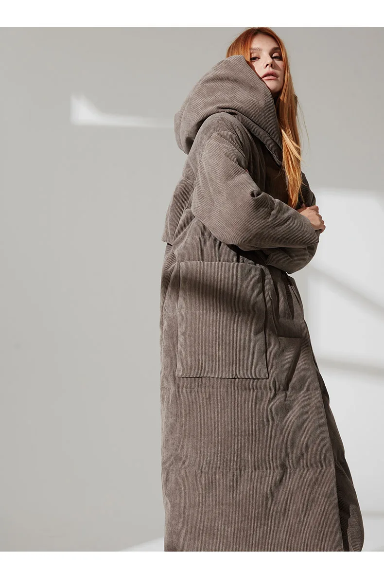 Пуховик на утином пуху, женская зимняя плотная верхняя одежда, пальто, женская бархатная ткань с капюшоном, теплый пуховик, длинная куртка, парки wq698