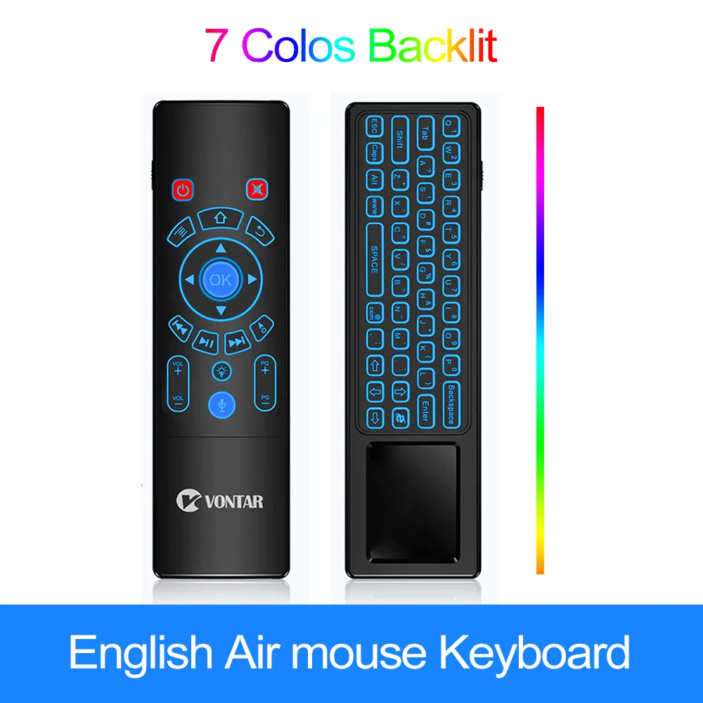Голосовое управление Fly Air mouse Gyro зондирующая игра 2,4 ГГц Беспроводная клавиатура Пульт дистанционного управления микрофон для Android Box X96Max X96mini - Цвет: T8 Plus Enlgish