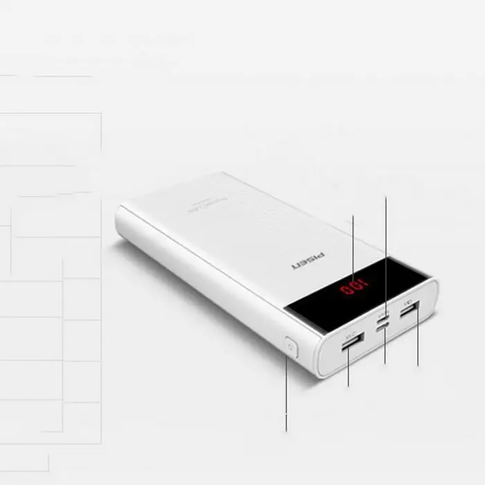 Pisen 20000 мАч Мощность банк Тип-C USB 5 V/1.5A, 5 V/2.1A телефона с двумя USB выходами Батарея быстро Зарядное устройство для Xiaomi Mi iPhone samsung