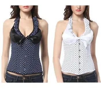 

Polka Dotted Halter Style Overbust Boned Corset Hot Fashion Wedding Corset Dresses for Women