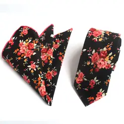 Модный комплект из 100% хлопка с цветочным принтом, Новый Повседневный узкий Мужской комплект для галстука 6 см с карманом, комплект