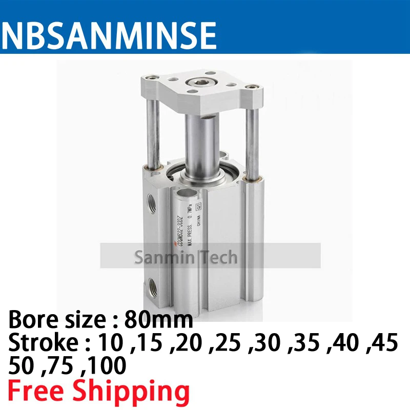 NBSANMINSE CDQMB Bore80mm ISO Compact Cylinder Guide Rod