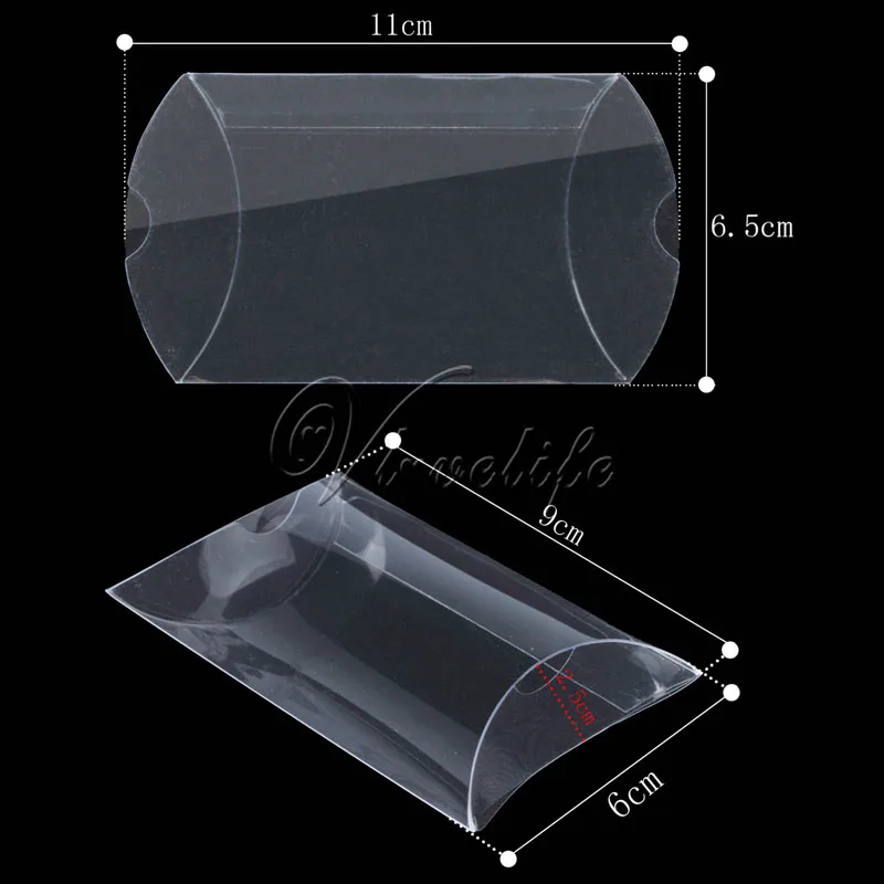 100 шт прозрачная PVC коробка для подушек, Подарочная коробка, коробочка для конфет на вечеринку, Ювелирная упаковка, свадебные принадлежности, 9 см x 6,5 см x 2,5 см