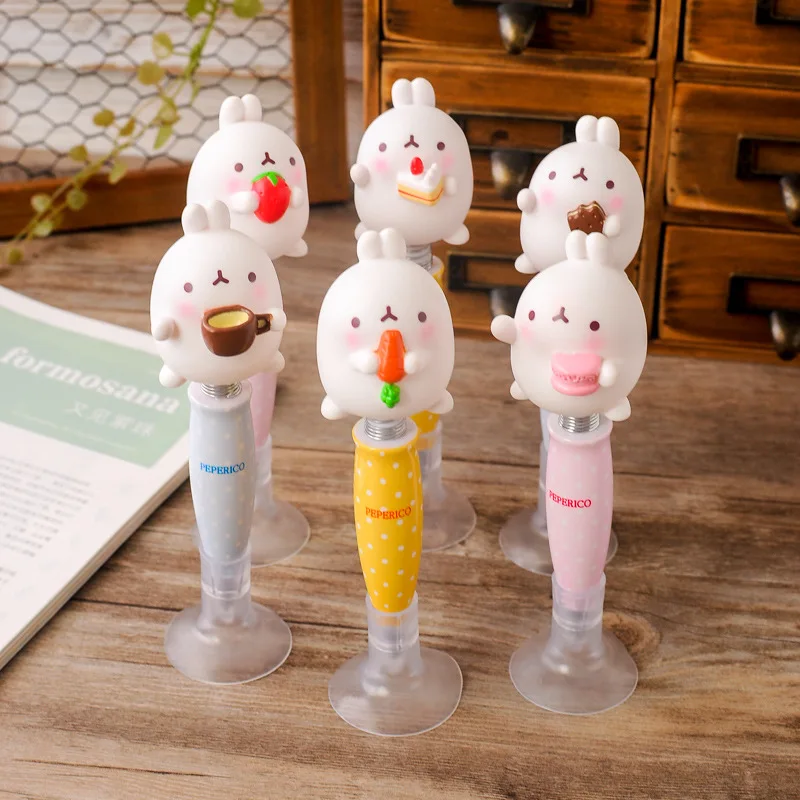 

10PCS Korean New Animal Glutinous Rice Rabbit Cartoon Pen Sucker Can Stand Black Ballpoint Pen Stationery Pens for Writing