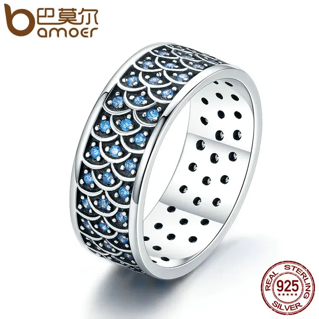 BAMOER 925 Sterling Silver Impilabile Anello di Charme Ocean Rotonda Da Cocktail BAMOER 925 Sterling Silver Impilabile Anello di Charme Ocean Rotonda Da Cocktail