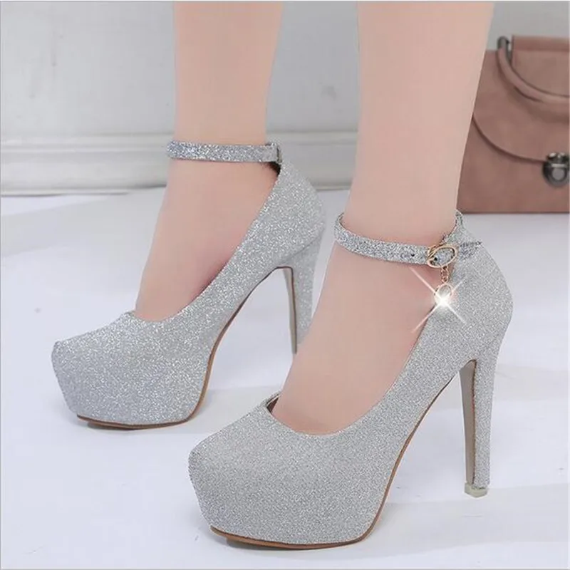 silver glitter block heel wedding shoes