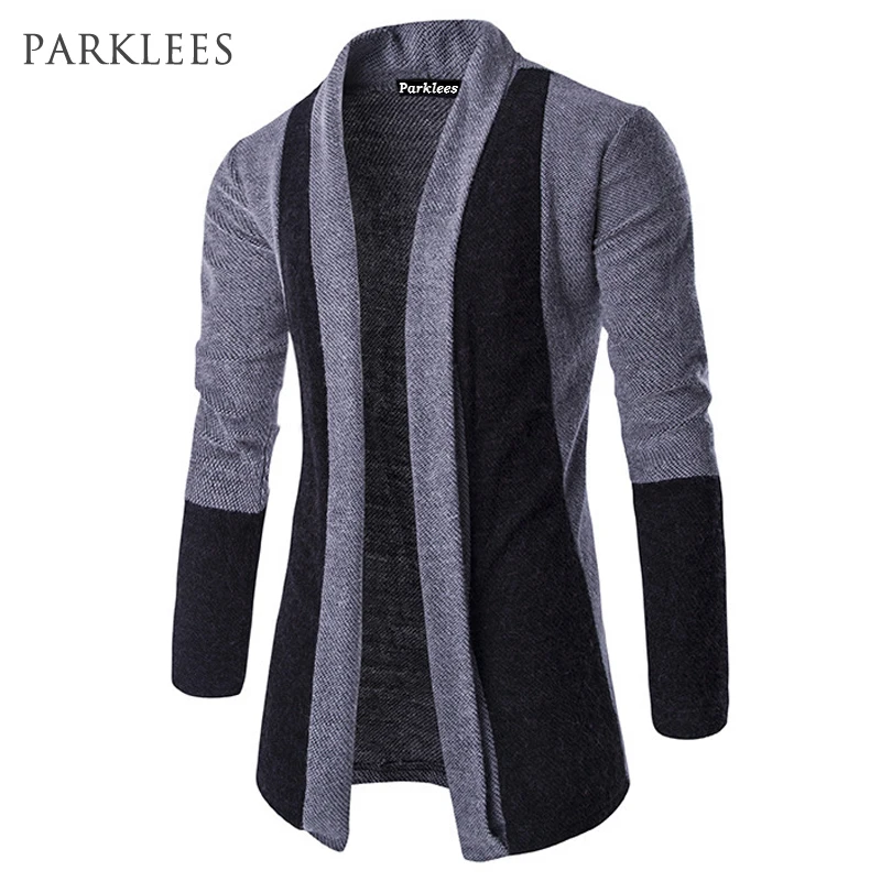New Trend Long Cardigan Sweater Men Pull Homme 2017 Mens Autumn Winter Fashion Slim Fit Shawl Collar Knitted Cardigan Sweaters