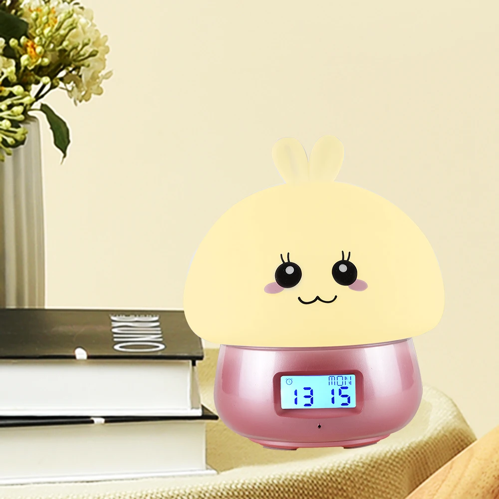 SuperNight 2 in 1 Rabbit LED Night Light with Alarm Clock Remote Touch Sensor Colorful USB Silicone Children Kids Bedside Lamp (23)